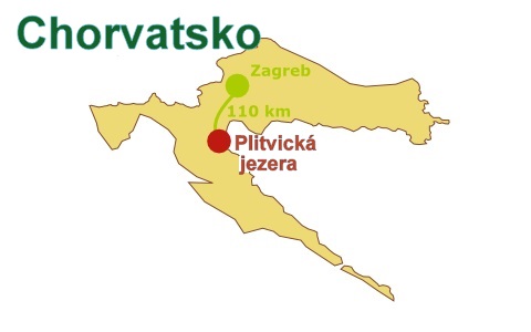 Mapa Chorvatska s Plitvicemi